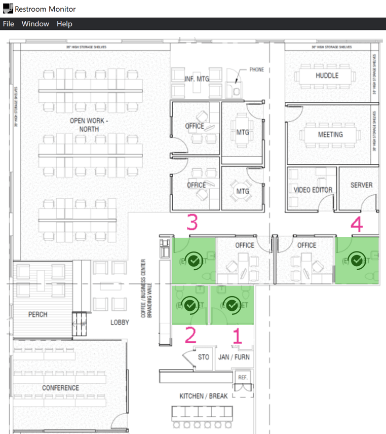 The actual app with the office blueprints overlaying.