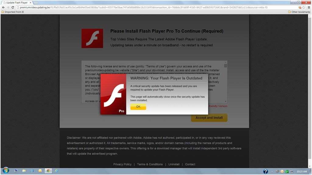A common Flash player update virus